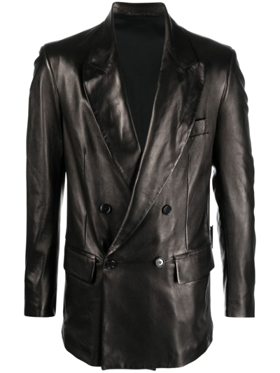 Salvatore Santoro Double-breasted Leather Jacket In Schwarz