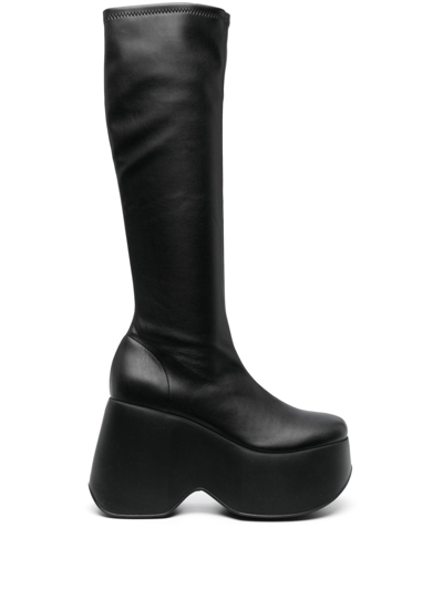 Vic Matie Stripy 120mm Leather Knee-high Boots In Black