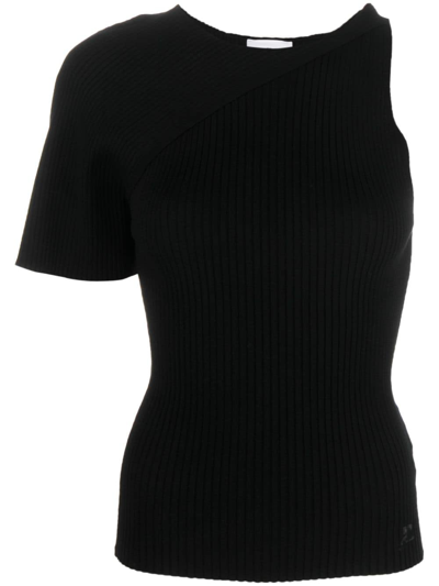 Courrèges Ribbed-knit One-shoulder Top In Black