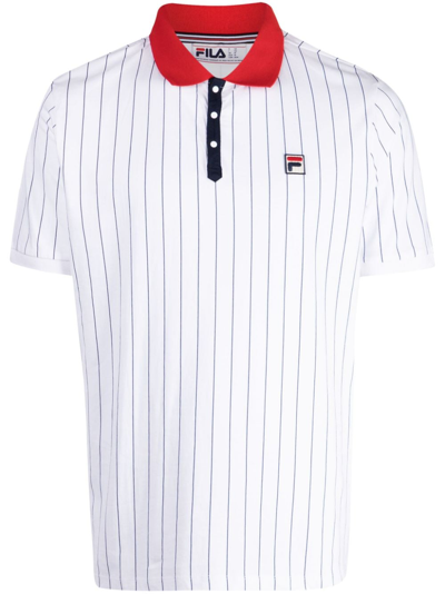 Fila Logo-patch Pinstripe Polo Shirt In White