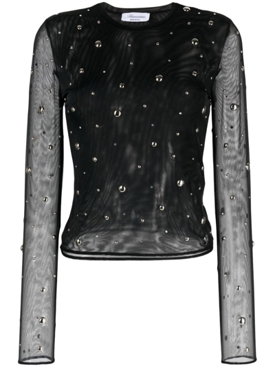 Blumarine Stud-detailing Semi-sheer T-shirt In Black