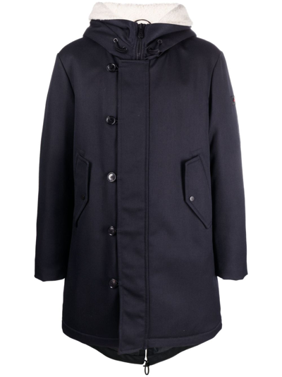 Peuterey Button-up Padded Hooded Coat In Blue