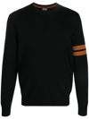 Zegna Stripe-detail Crew-neck Wool Jumper In Black