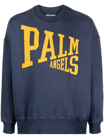 Palm Angels Logo Printed Crewneck Sweatshirt In Navy