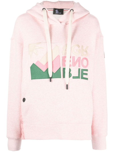 Moncler Mountain Logo-embroidered Cotton Hoodie In Pink