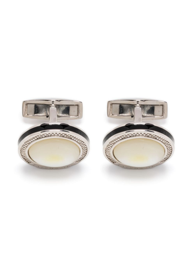 Tateossian Logo-engraved Gemstone Cufflinks In Silver