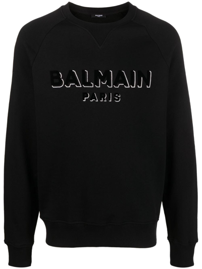 Balmain Logo-print Crew-neck Sweatshirt In Schwarz