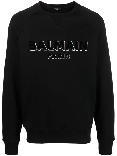 Balmain Logo-print Cotton Sweatshirt In Black  