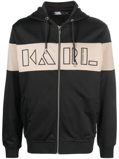 Karl Lagerfeld Logo-print Zipped Hoodie In Black