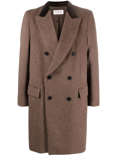 Fursac Double-breasted Brushed Coat In Bruns