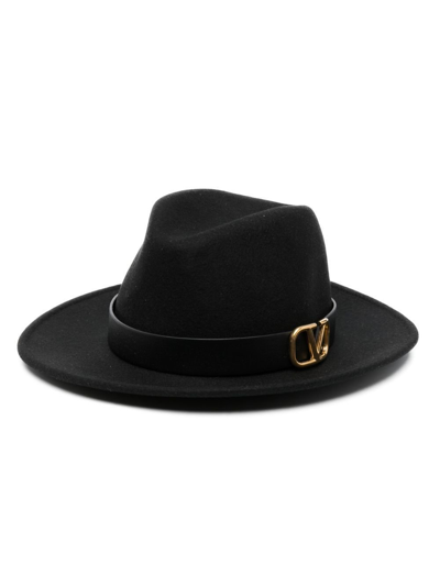 Valentino Garavani Black Vlogo Signature Wool Felt Fedora Hat