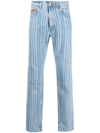 Martine Rose Light Blue Pinstripe Straight Leg Jeans In Blue