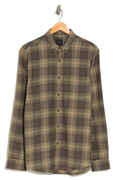 14th & Union Grindle Trim Fit Flannel Shirt In Olive Cascade Plaid