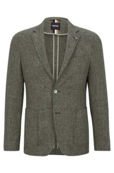 Hugo Boss Micro-pattern Slim-fit Jacket In A Cotton Blend In Light Green