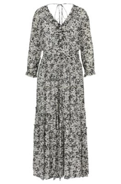 Hugo Boss Maxi Dress With Seasonal Print And V-neckline In Patterned