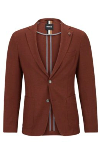 Hugo Boss Micro-pattern Slim-fit Jacket In A Cotton Blend In Red