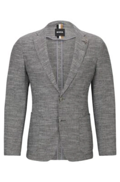 Hugo Boss Micro-pattern Slim-fit Jacket In A Cotton Blend In Silver