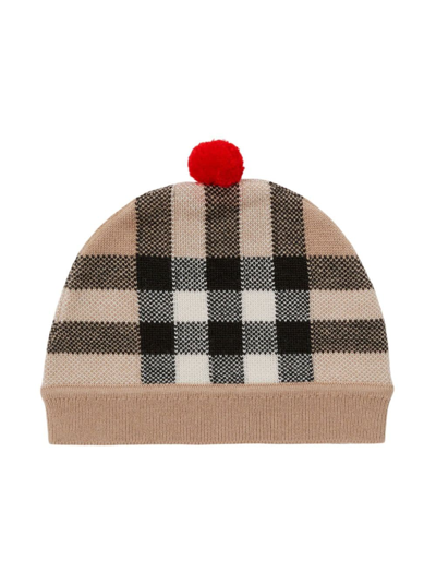 Burberry Babies' Check Wool Cashmere Hat In Beige