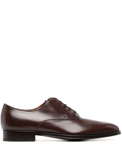 Tod's Leather Oxford Shoes In Chocolate