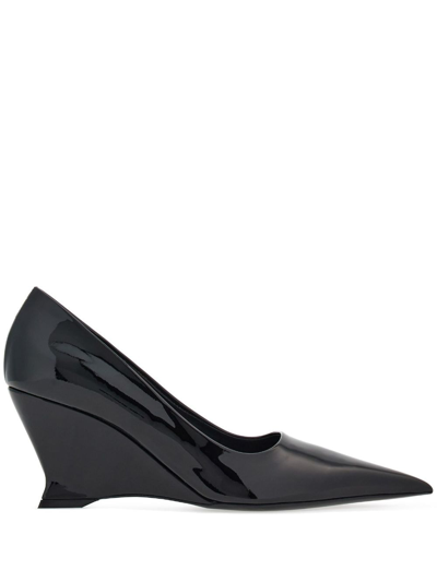 Ferragamo Viola Patent Wedge Pumps In Black