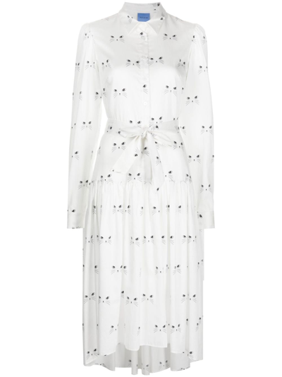 Macgraw Typical Cat-print Cotton Shirt Dress In White