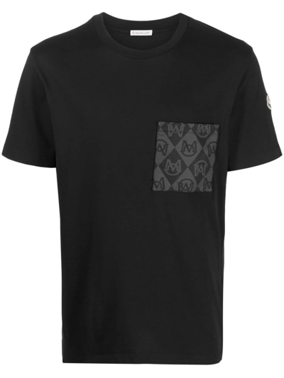 Moncler Monogram-pocket Cotton T-shirt In Black