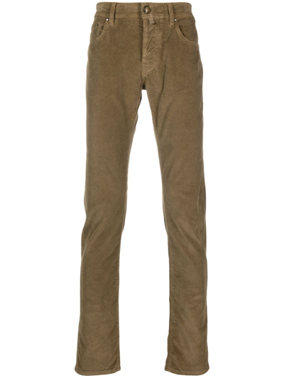 Jacob Cohen Low-rise Slim-fit Corduroy Trousers In Brown