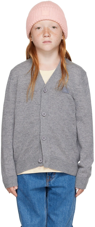 Acne Studios Kids Grey Patch Cardigan In D60016- Grey Melange