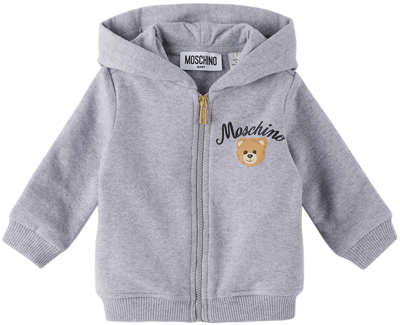 Moschino Baby Gray Teddy Bear Hoodie In 60901 Grey