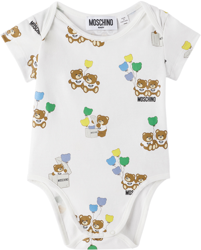 Moschino Baby White Teddy Balloons Bodysuit In 83437 Cloud