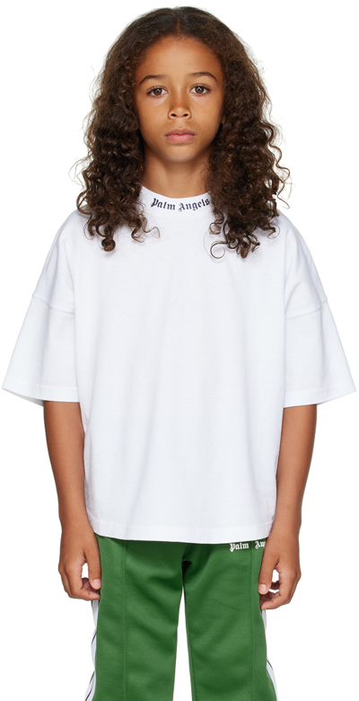 Palm Angels Kids' Logo-print Cotton T-shirt In White