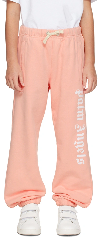 Palm Angels Kids' Logo Cotton Sweatpants In Pink White