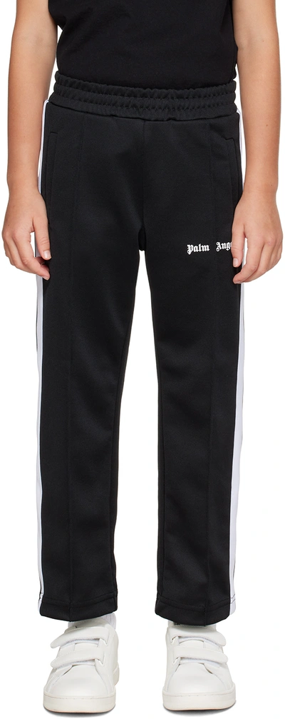 Palm Angels Kids Black Printed Lounge Trousers In Black White
