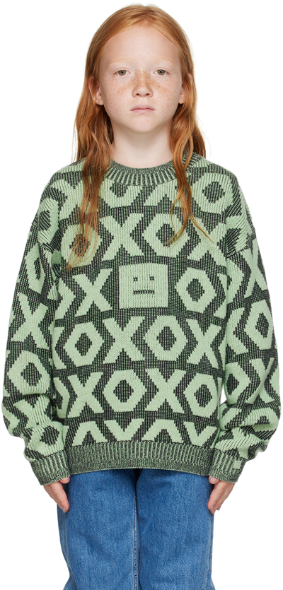 Acne Studios Kids' Face Wool And Cotton Sweater In Green