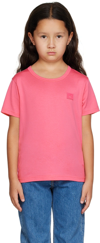 Acne Studios Boys Bright Pink Kids Logo-embroidered Cotton-jersey T-shirt 3-10 Years In Dl0034- Bright Pink