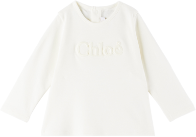 Chloé Baby White Patch Long Sleeve T-shirt In 117 White