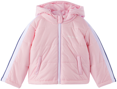 Palm Angels Kids Logo Printed Zipped Track Jacket In Baby Pink White