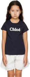 CHLOÉ KIDS NAVY EMBROIDERED T-SHIRT
