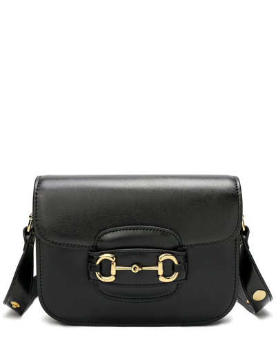 Tiffany & Fred Top-grain Leather Foldover Messenger Bag In Black