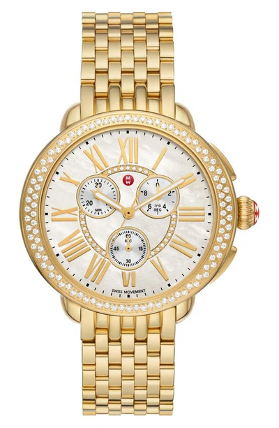 Michele Serein 18k Gold Plated Diamond Watch In Gold Tone / Silver / Yellow