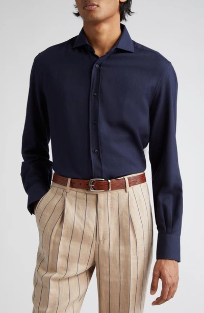 Brunello Cucinelli Cotton And Cashmere-blend Twill Shirt In Blue