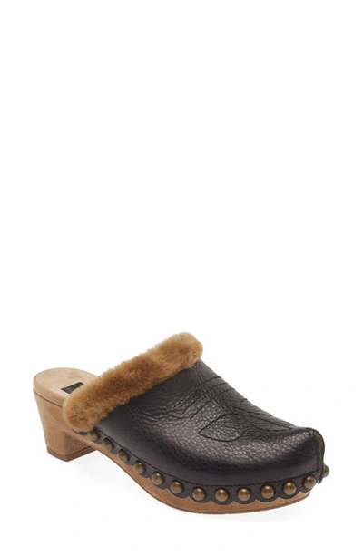 Pedro Garcia Nepal Genuine Shearling Clog In Black Vacchetta