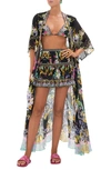 Camilla Beaded Mixed Print Tie Front Silk Maxi Dress In Meet Me In Marchesa