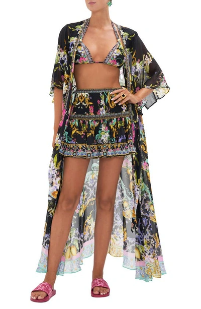 Camilla Beaded Mixed Print Tie Front Silk Maxi Dress In Meet Me In Marchesa
