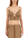 Versace Garden Monogram Patterned Crop Top With Clip Closure In Brown