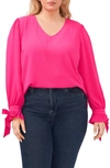 Cece Tie Sleeve Blouse In Bright Rose