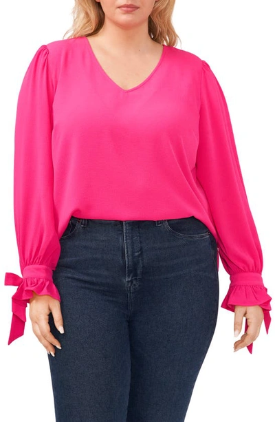 Cece Tie Sleeve Blouse In Bright Rose