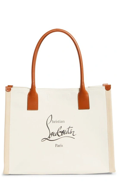 Christian Louboutin Large Nastroloubi Canvas Tote In Natural/ Cuoio/ Black/ Natural