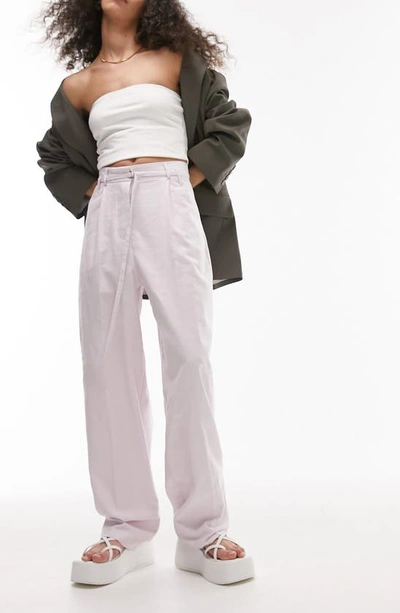 Topshop Tapered Belted Trousers In Lilac