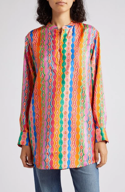 Saloni Bobbi Printed Silk Satin-twill Shirt In Orange
